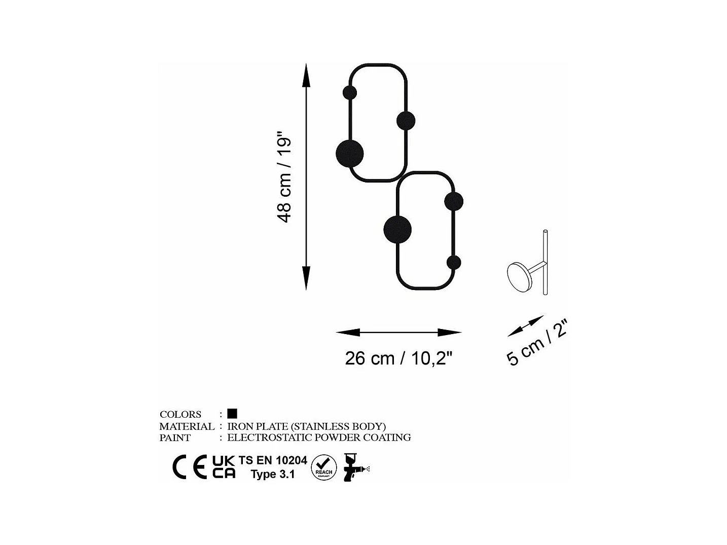 Porte manteaux mural design organique avec 5 patères en métal noir H48 cm - LADYBUG
