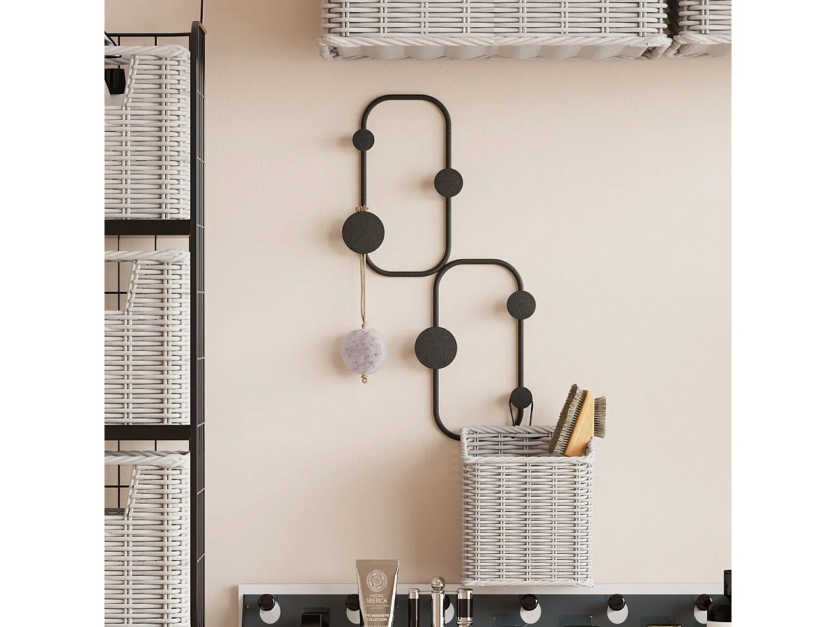 Cabide de parede de design orgânico com 5 ganchos em metal preto H48 cm - LADYBUG
