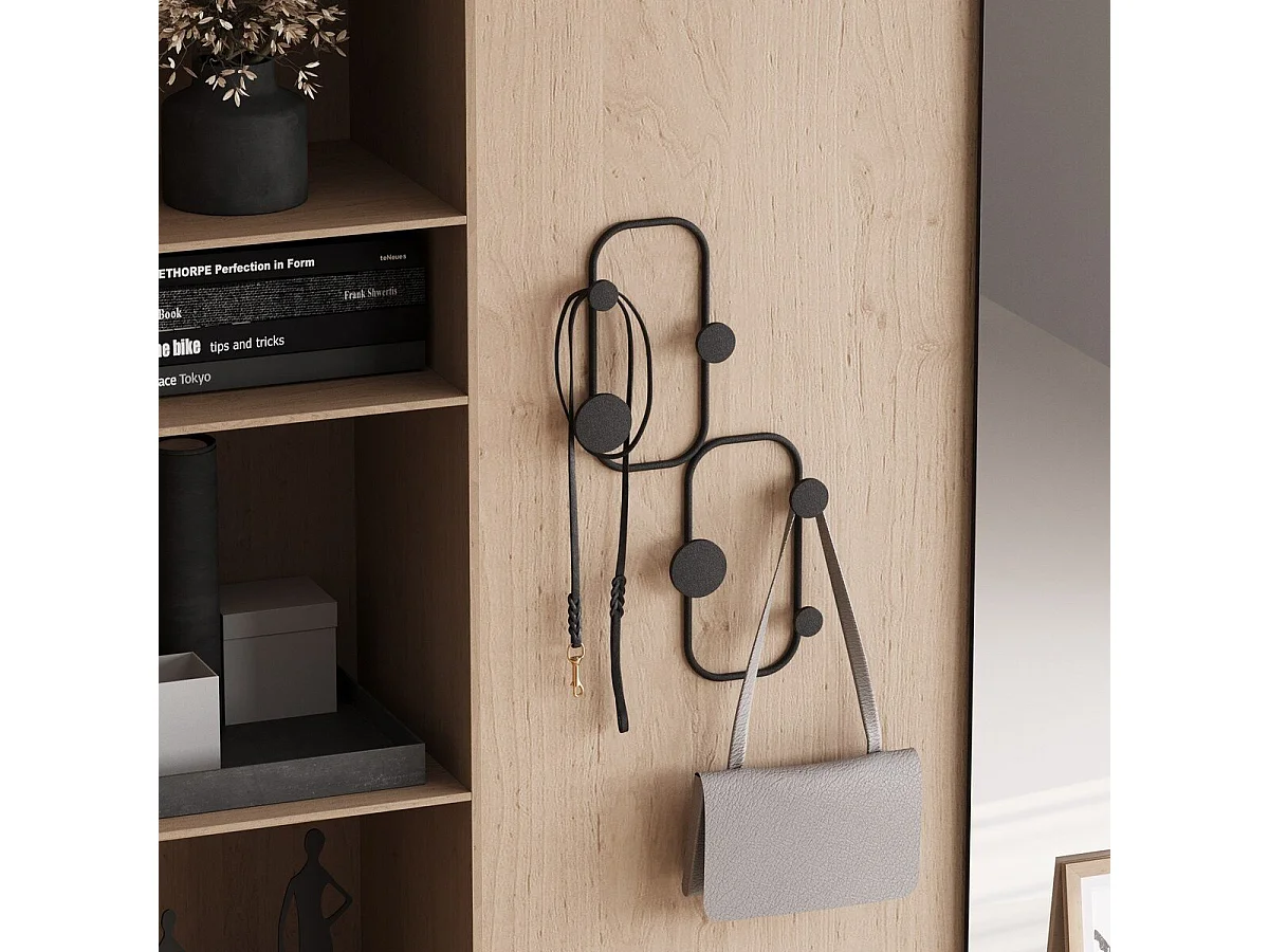 Cabide de parede de design orgânico com 5 ganchos em metal preto H48 cm - LADYBUG