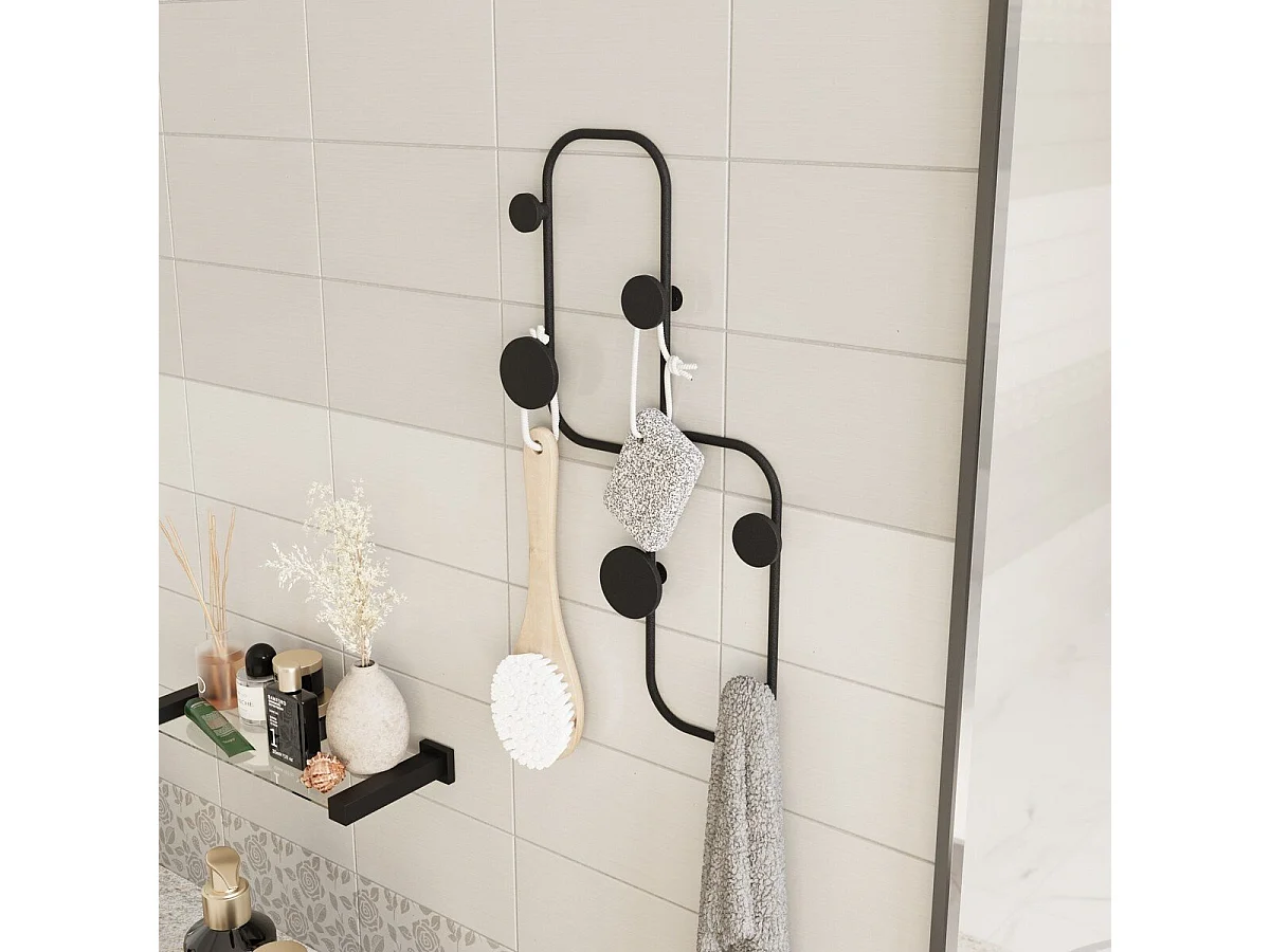 Cabide de parede de design orgânico com 5 ganchos em metal preto H48 cm - LADYBUG