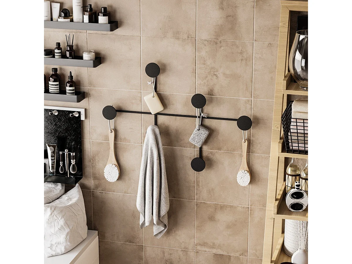 Porte manteaux mural 6 patères en métal H60 cm - DAMA