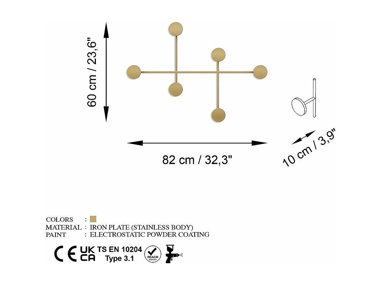 Porte manteaux mural 6 patères en métal H60 cm - DAMA