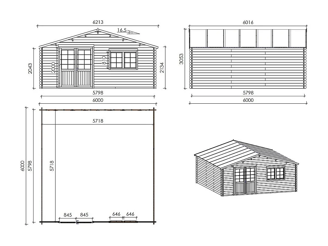 Casetta da giardino in legno - 36m2 - 6x6m - 40mm - colore: naturale - DOM749 - ALTANKA