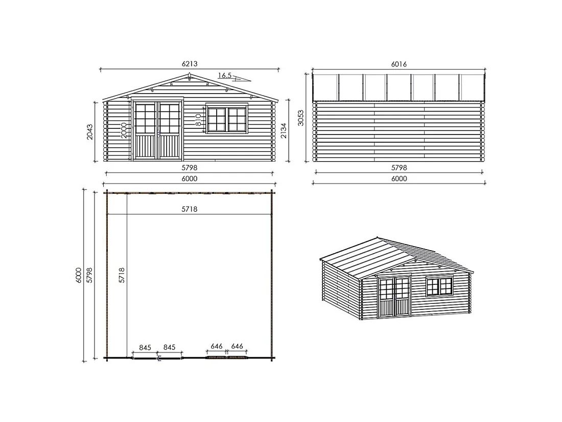 Casetta da giardino in legno - 36m2 - 6x6m - 40mm - colore: naturale - DOM749 - ALTANKA