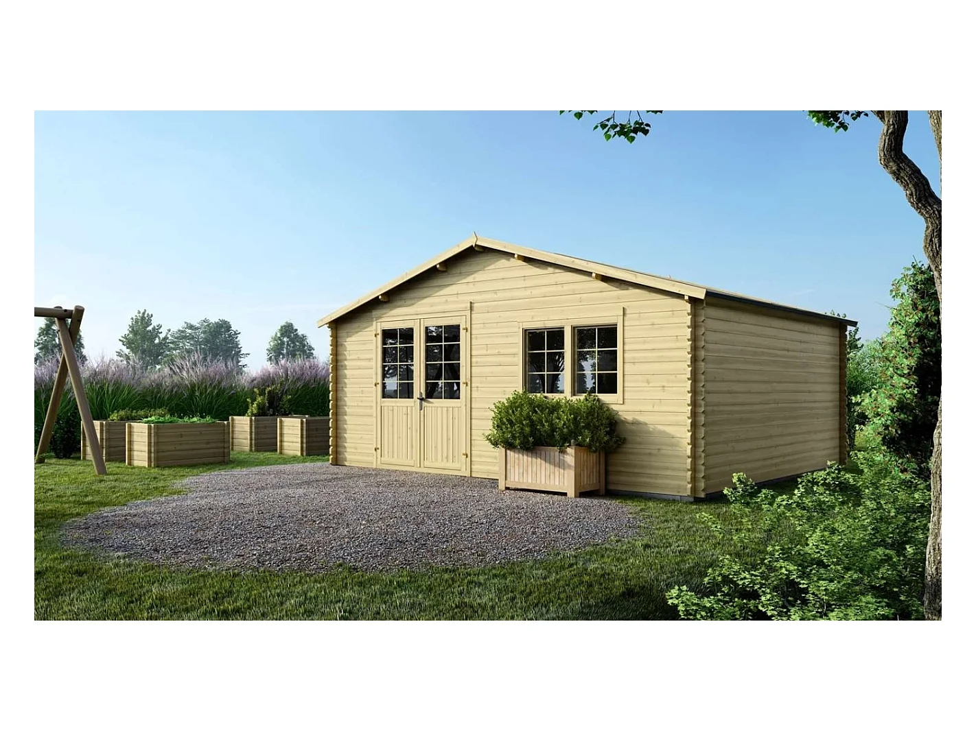 Abri de jardin en bois - 30m2 - 6x5m - Ep. 40mm - Couleur: naturel - DOM747 - ALTANKA