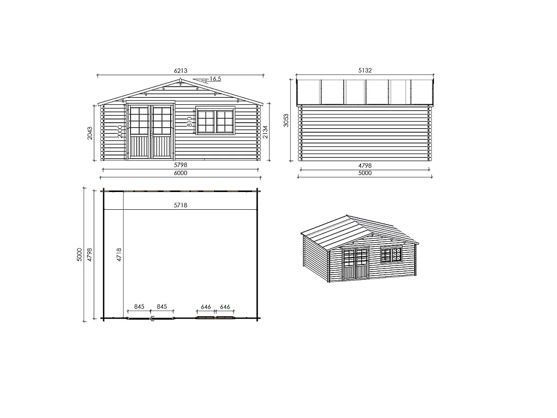 Casetta da giardino in legno - 30m2 - 6x5m - 40mm - colore: naturale - DOM747 - ALTANKA