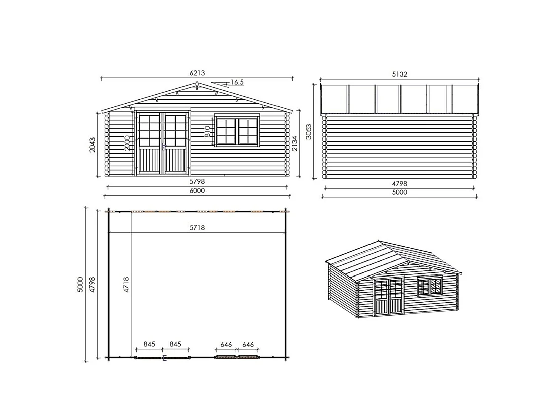 Casetta da giardino in legno - 30m2 - 6x5m - 40mm - colore: naturale - DOM747 - ALTANKA