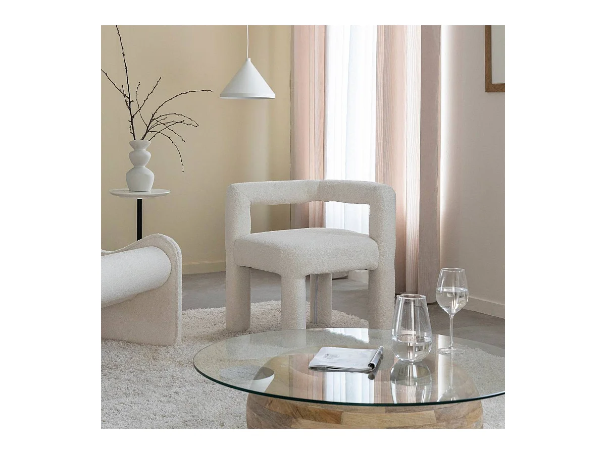 Fauteuil d'angle en tissu bouclette blanc Nora
