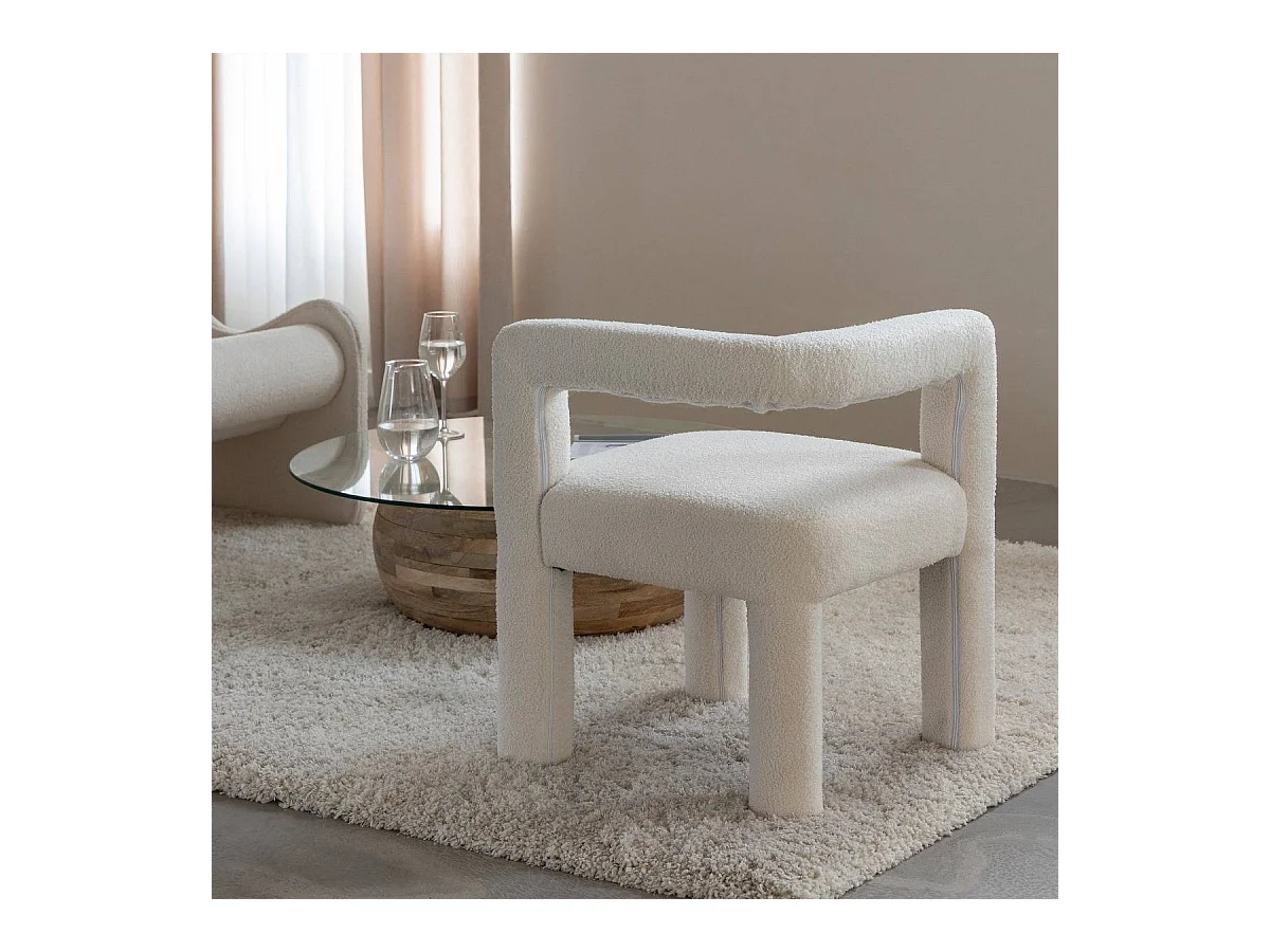 Fauteuil d'angle en tissu bouclette blanc Nora