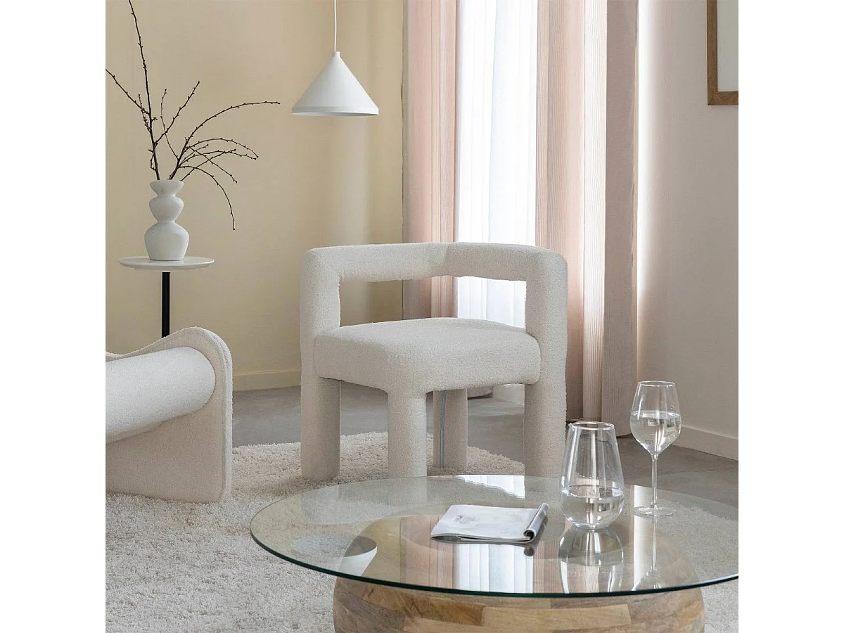 Silla esquinero en tela bouclé blanco Soléa