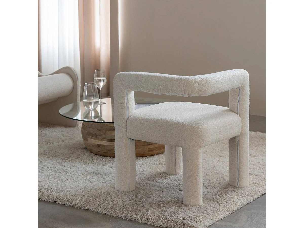 Silla esquinero en tela bouclé blanco Soléa