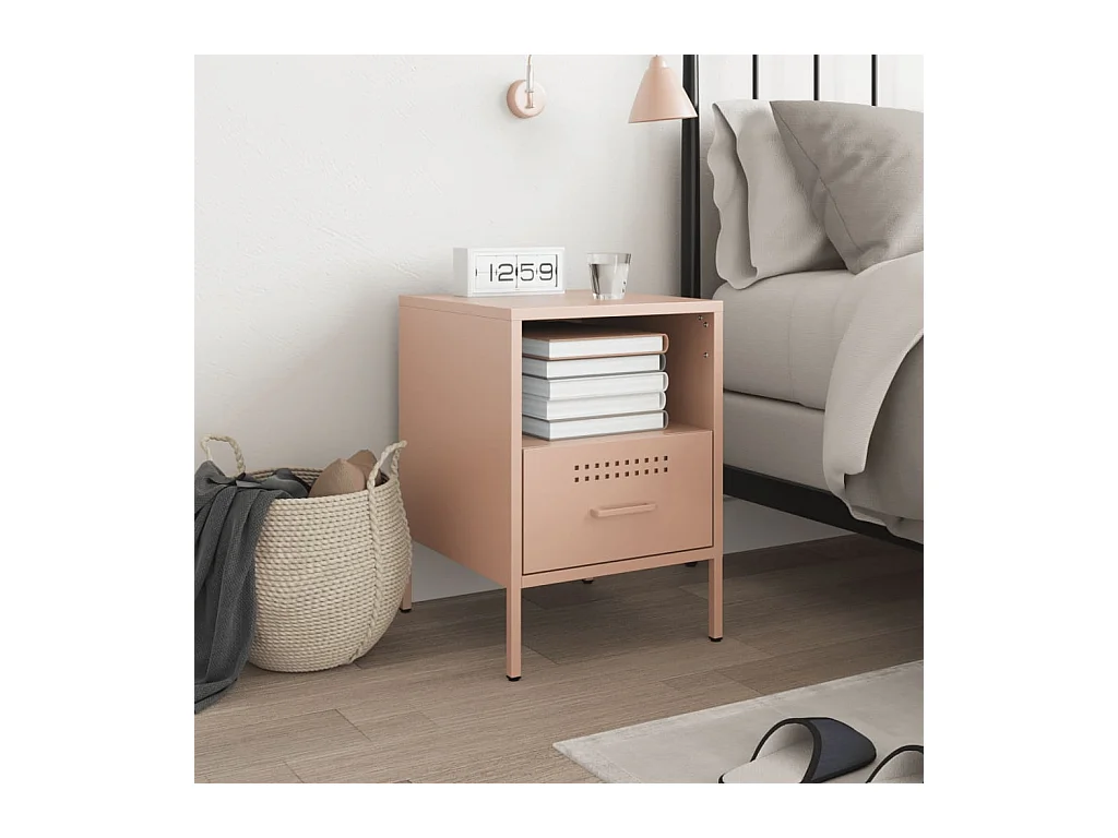 Table de chevet rose 36x39x50,5 cm acier