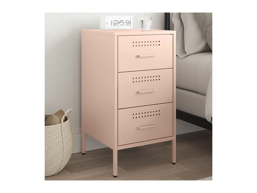 Table de chevet rose 36x39x68 cm acier