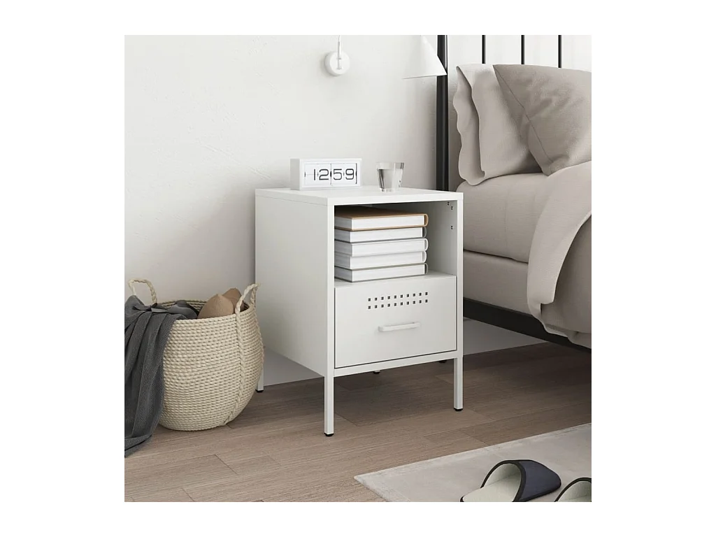 Table de chevet blanc 36x39x50,5 cm acier