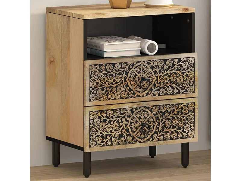 Comodino 50x33x60 cm in legno massello di mango