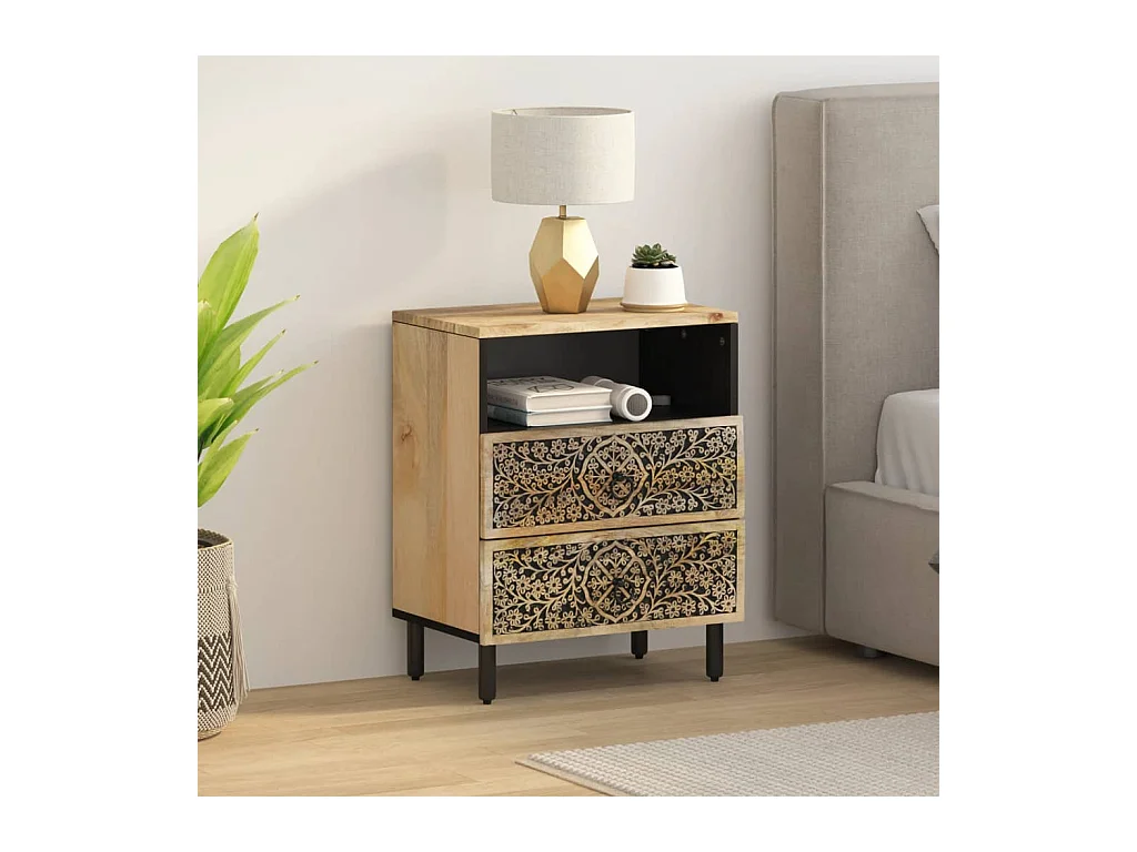 Table de chevet 50x33x60 cm bois de manguier massif