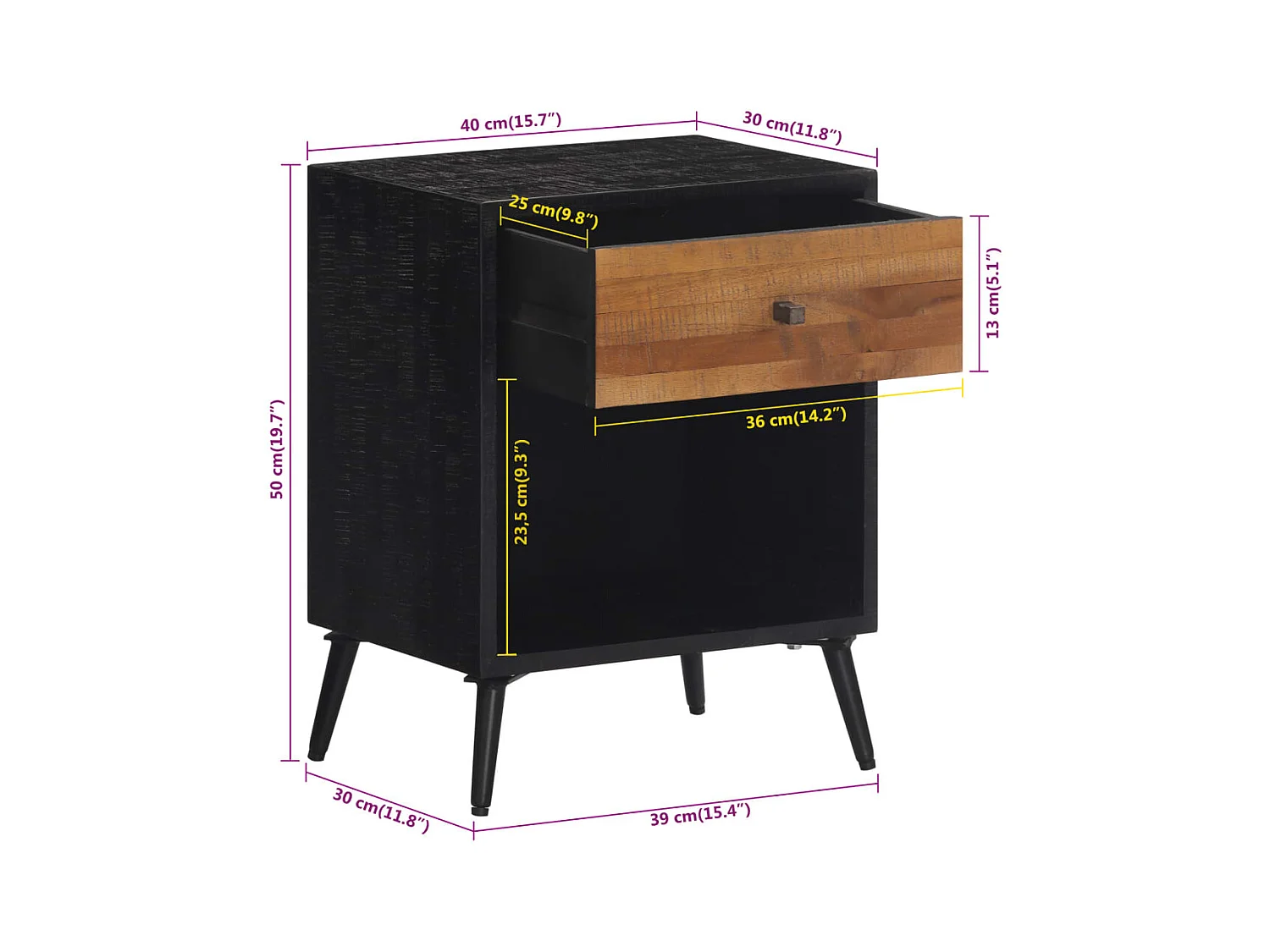 Table de chevet 40x30x50 cm bois massif de teck