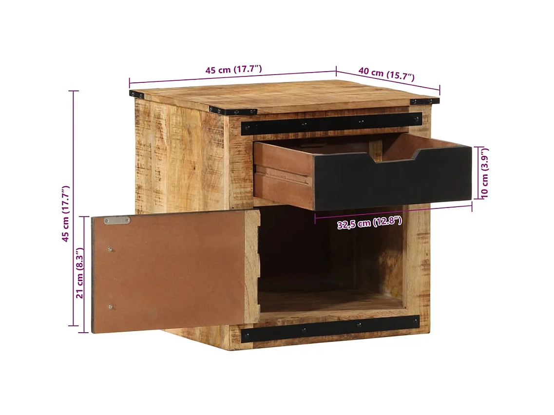 Table de chevet 45x40x45 cm bois de manguier massif