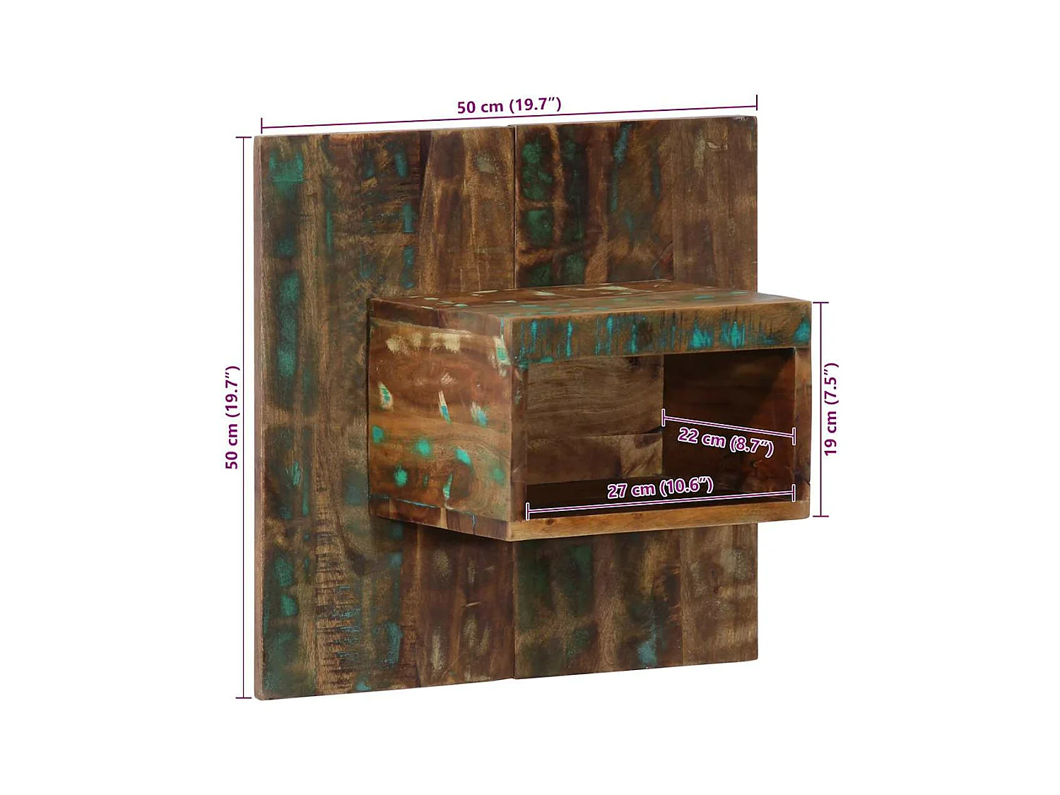 Mesa de cabeceira multicolorida 50x27x50 cm madeira recuperada