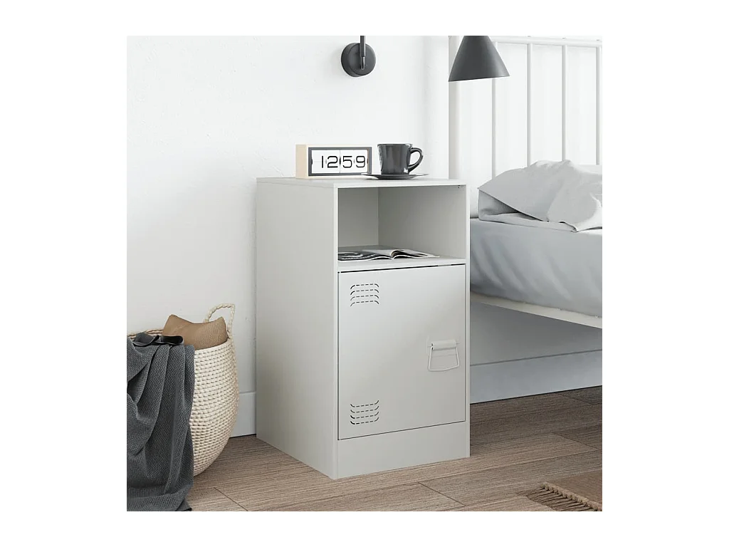 Table de chevet blanc 34,5x39x62 cm acier