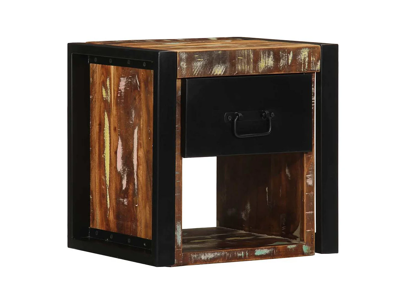 Table de chevet multicolore 40x35x40 cm bois de récupération