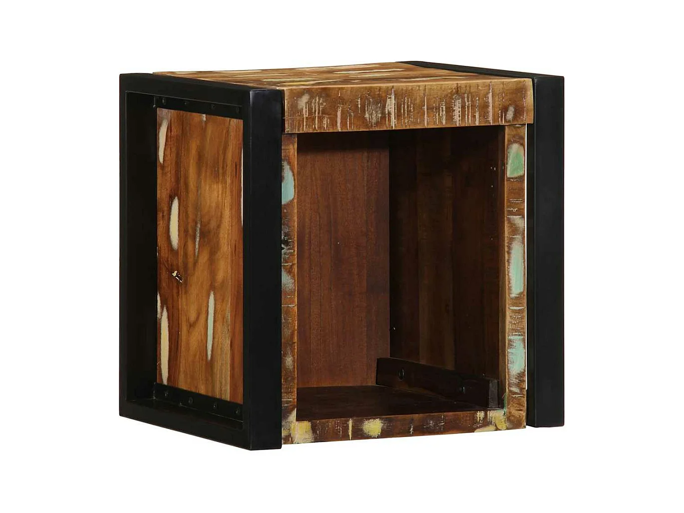 Mesa de cabeceira multicolorida 40x35x40 cm madeira recuperada