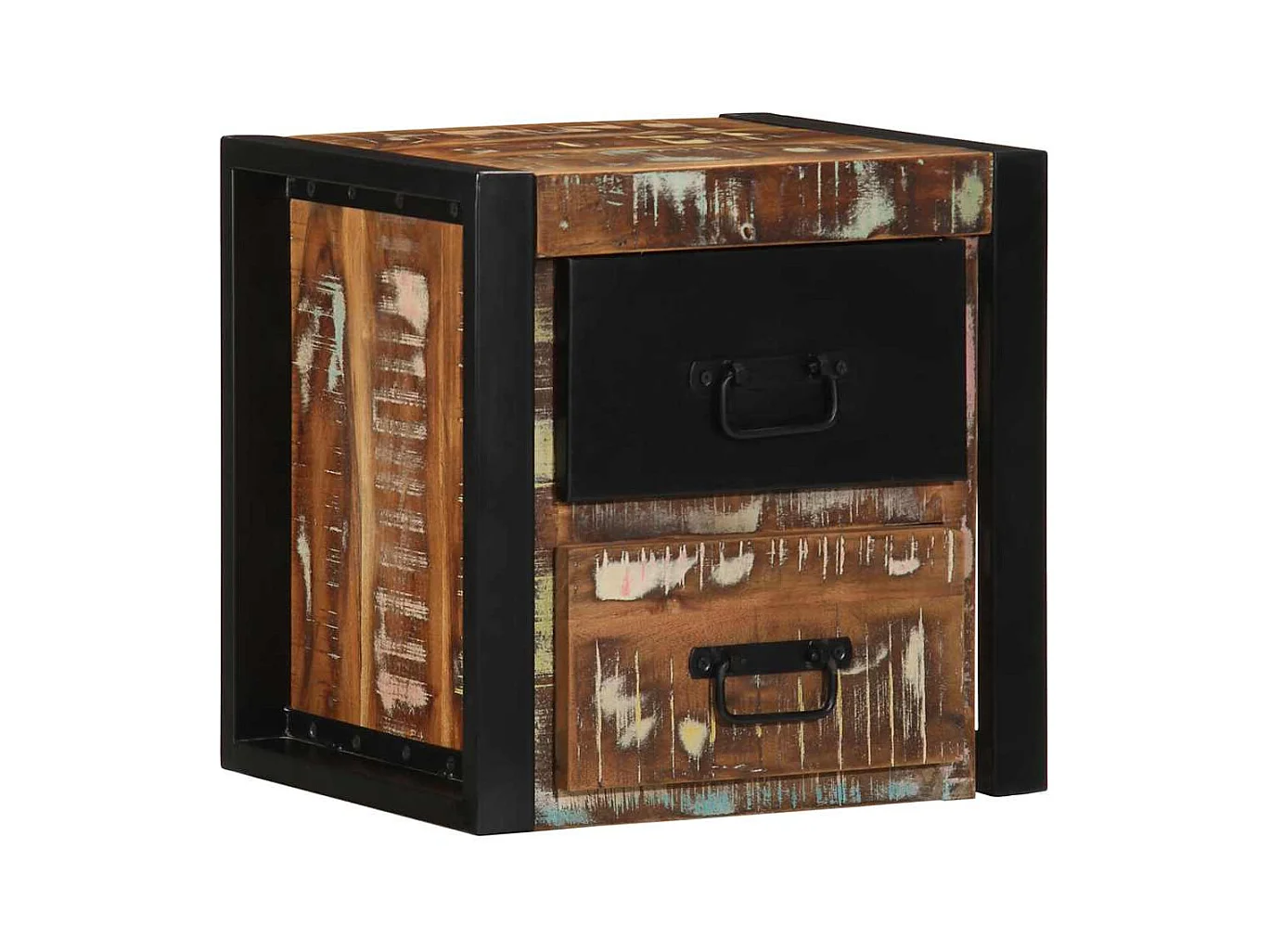 Mesa de cabeceira multicolorida 40x35x40 cm madeira recuperada