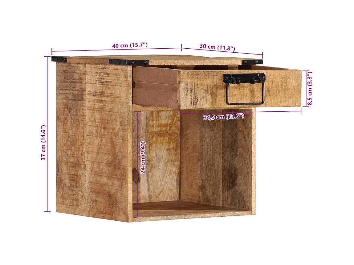 Table de chevet 40x30x37 cm bois de manguier massif