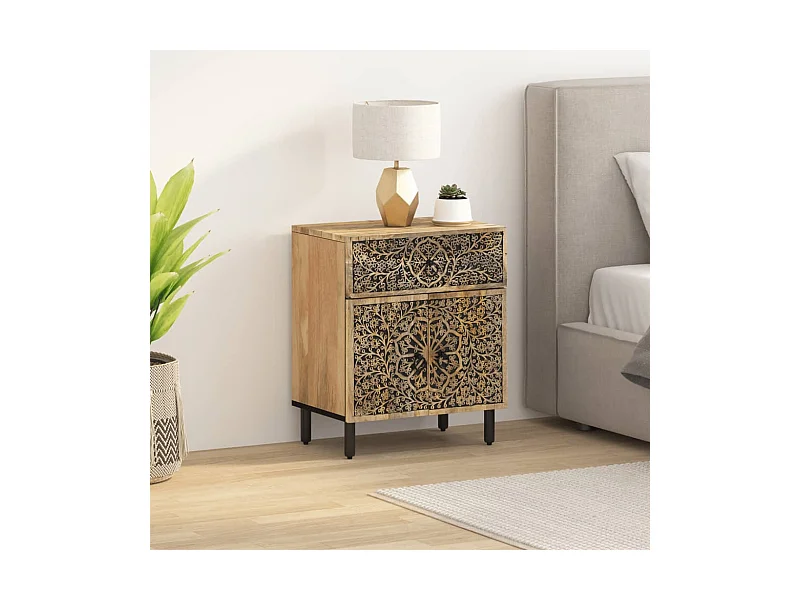 Comodino 50x33x60 cm in legno massello di mango