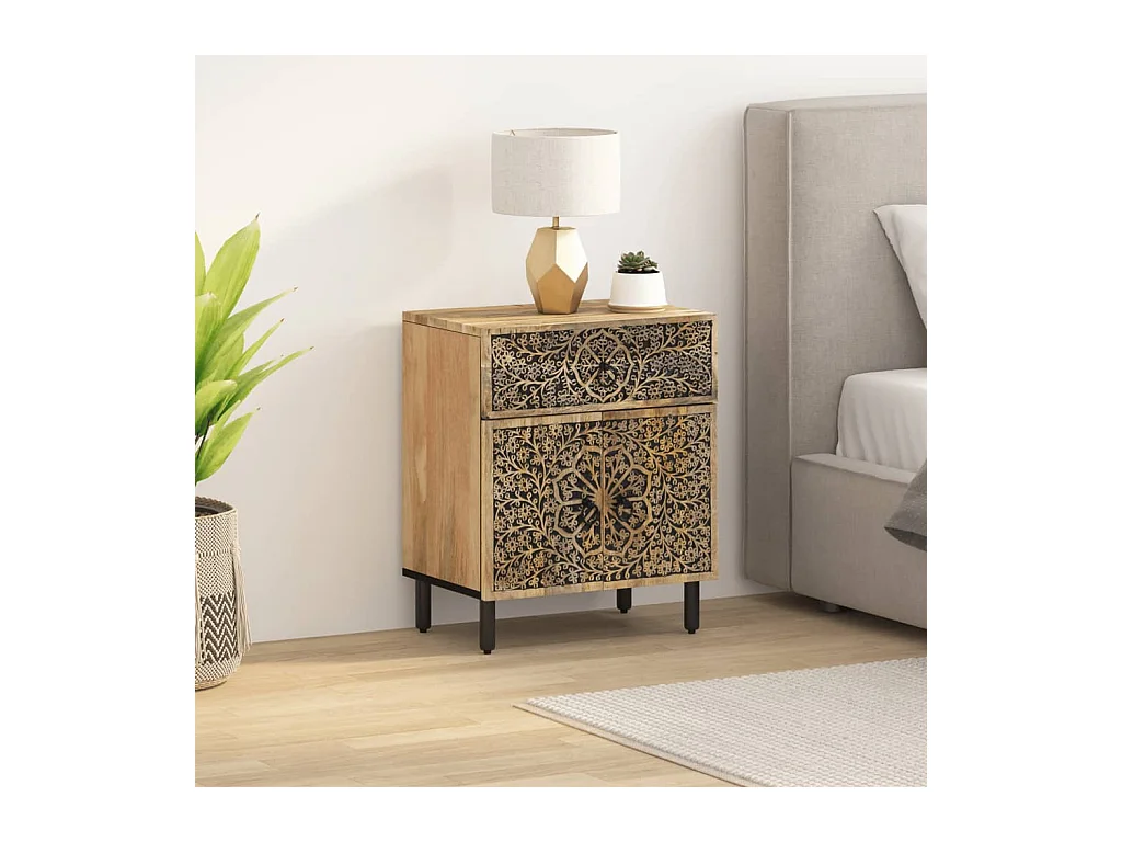 Comodino 50x33x60 cm in legno massello di mango