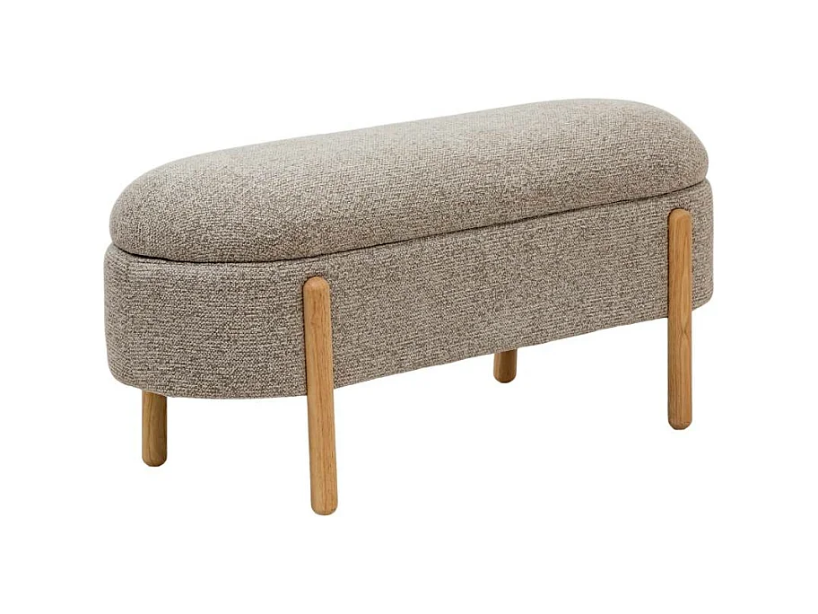 Banc en bois de pin et tissu bouclette gris clair Nério