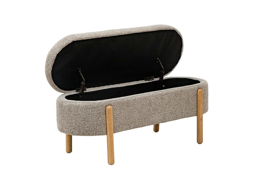 Banc en bois de pin et tissu bouclette gris clair Nério