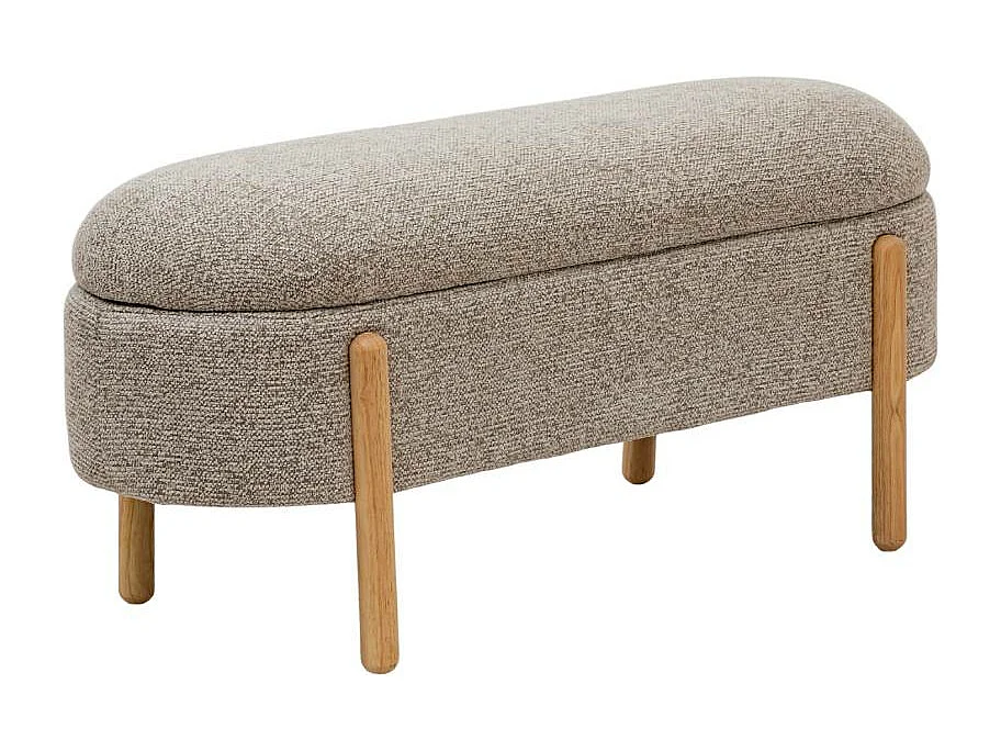 Banc en bois de pin et tissu bouclette gris clair Nério