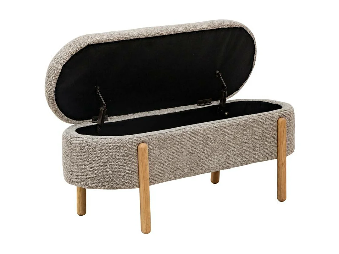 Banc en bois de pin et tissu bouclette gris clair Nério