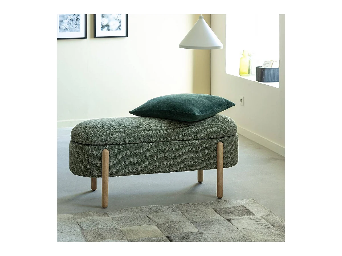 Banc en bois de pin et tissu bouclette  vert Calya