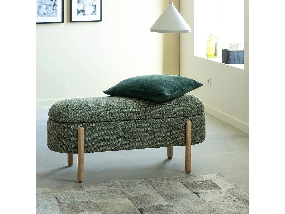 Banc en bois de pin et tissu bouclette  vert Nério