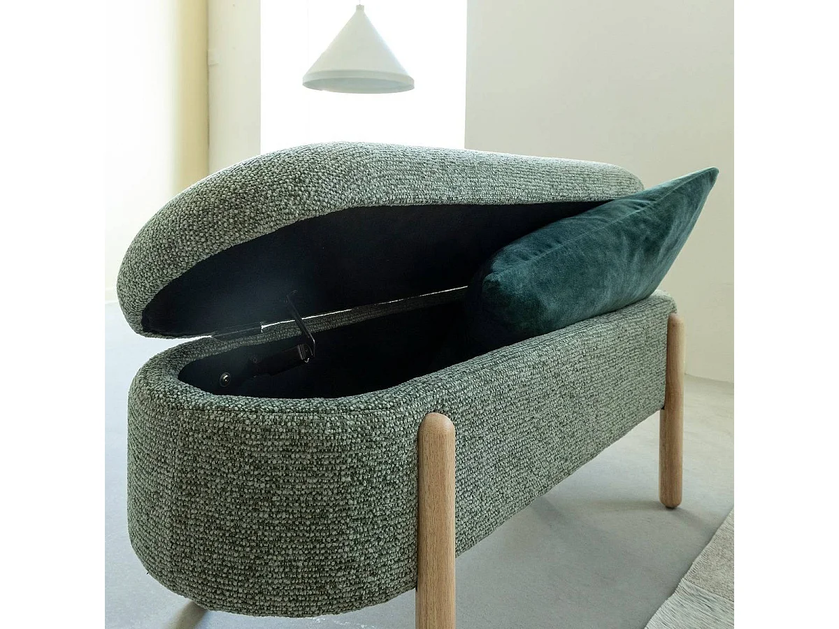 Banc en bois de pin et tissu bouclette  vert Nério