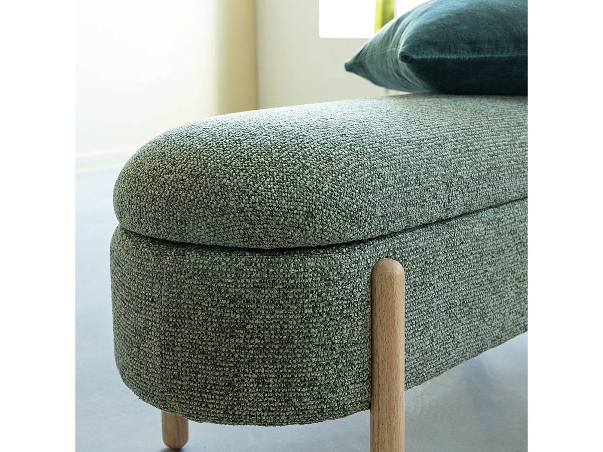 Banc en bois de pin et tissu bouclette  vert Nério