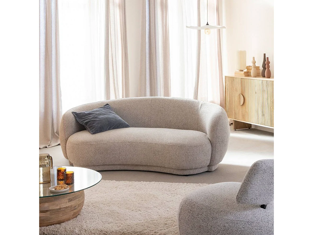 Canapé en tissu bouclette gris 3 places Maddy