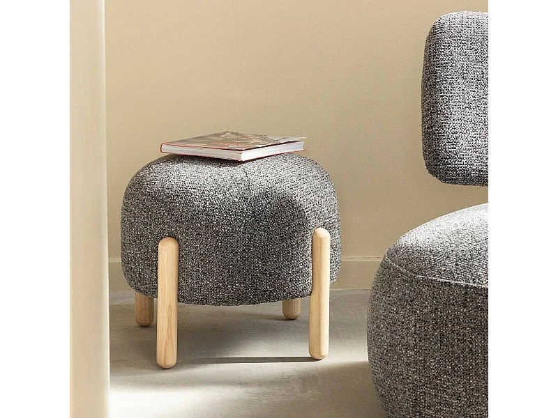 Petit tabouret en tissu bouclette gris foncé Nerio