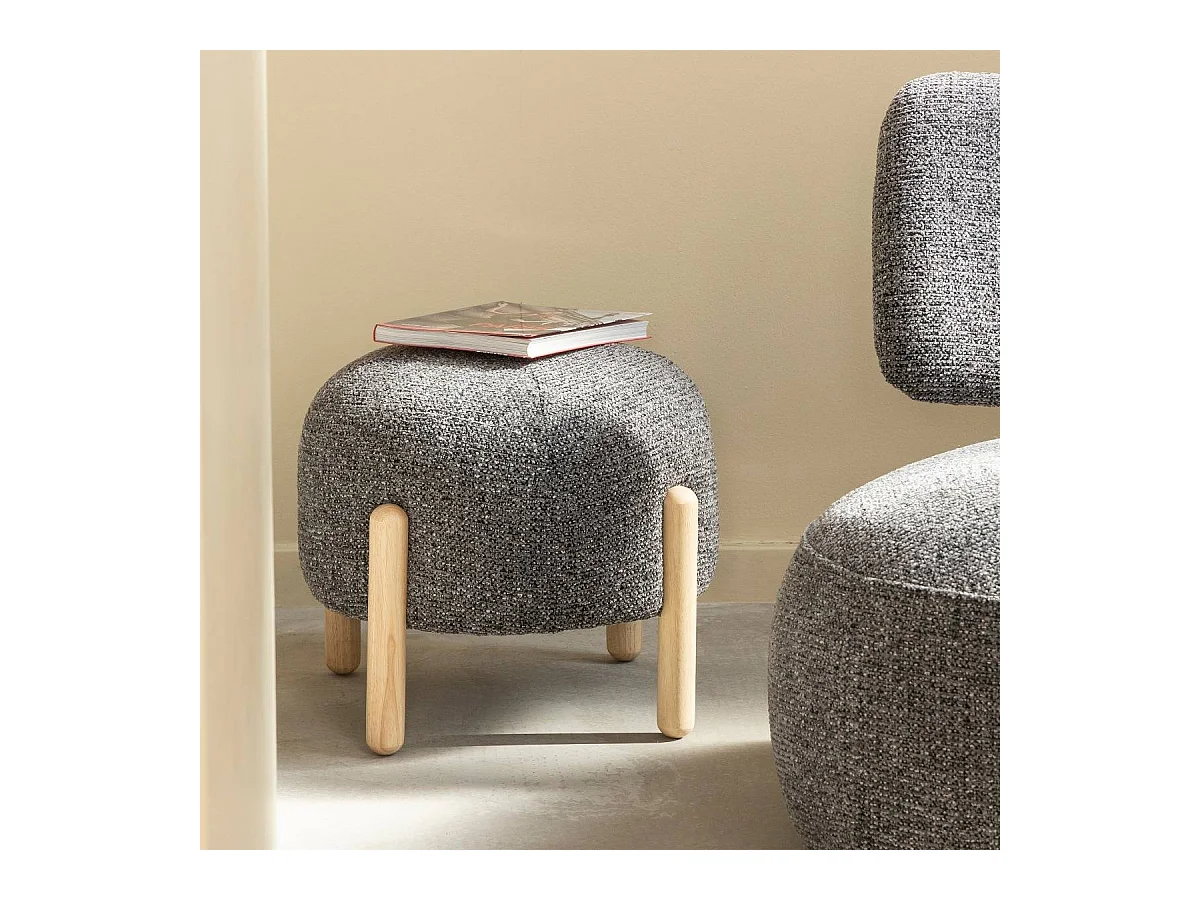 Petit tabouret en tissu bouclette gris foncé Nério