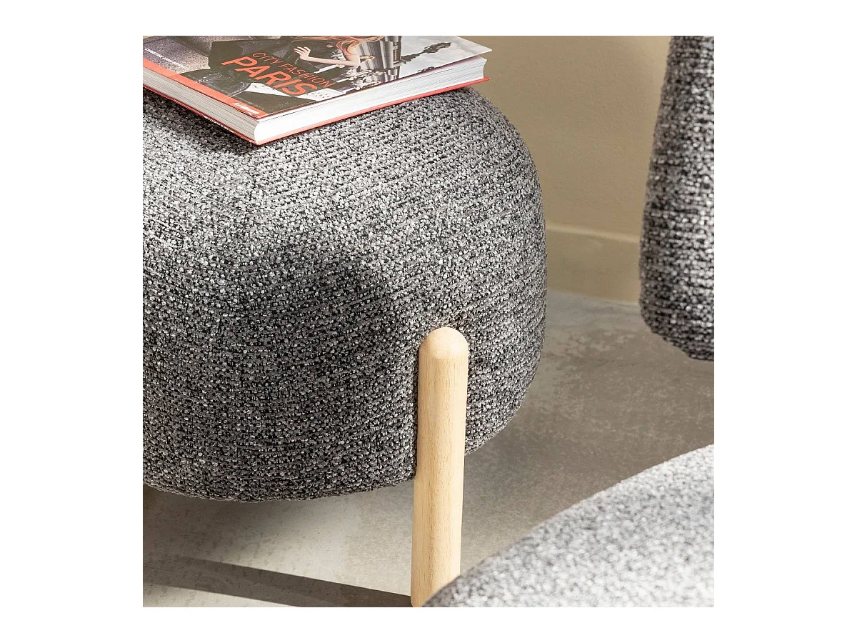Petit tabouret en tissu bouclette gris foncé Nério