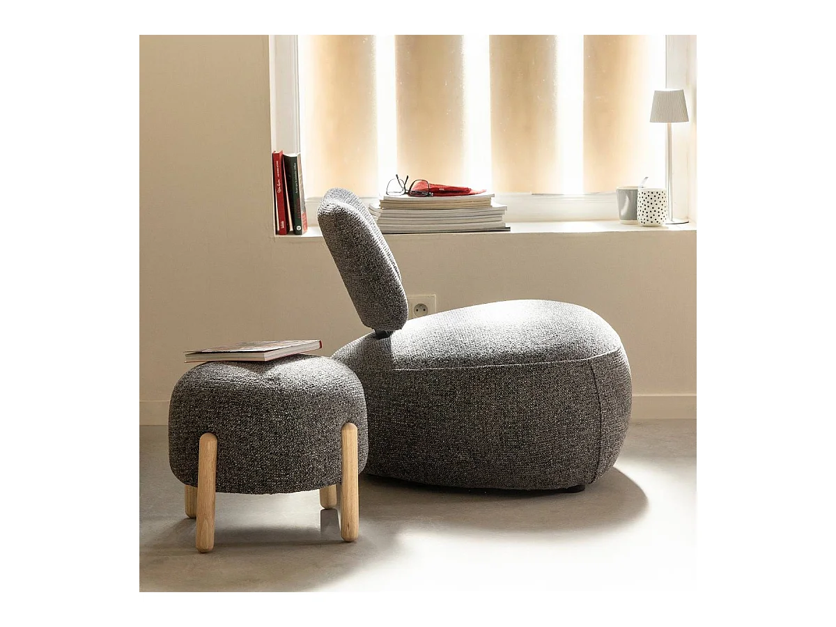 Petit tabouret en tissu bouclette gris foncé Nério