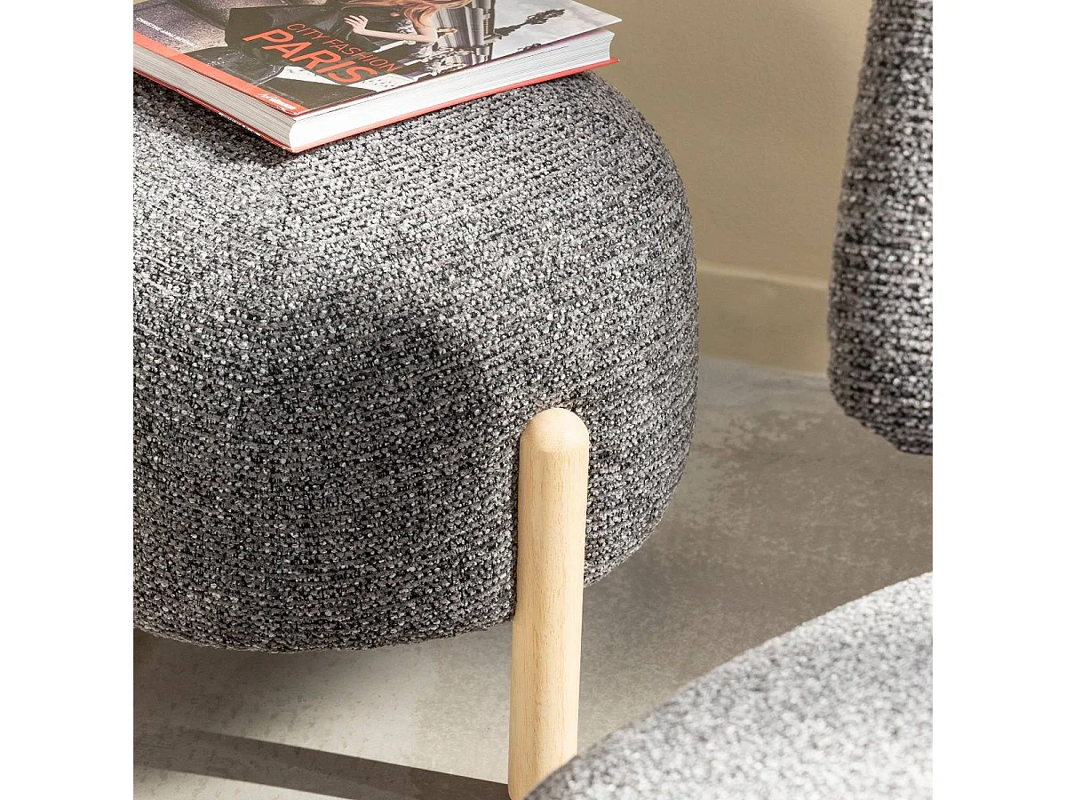 Pequeño taburete en tela bouclé gris oscuro Calya