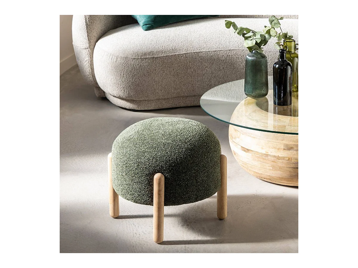 Tabouret en tissu bouclette vert Nério