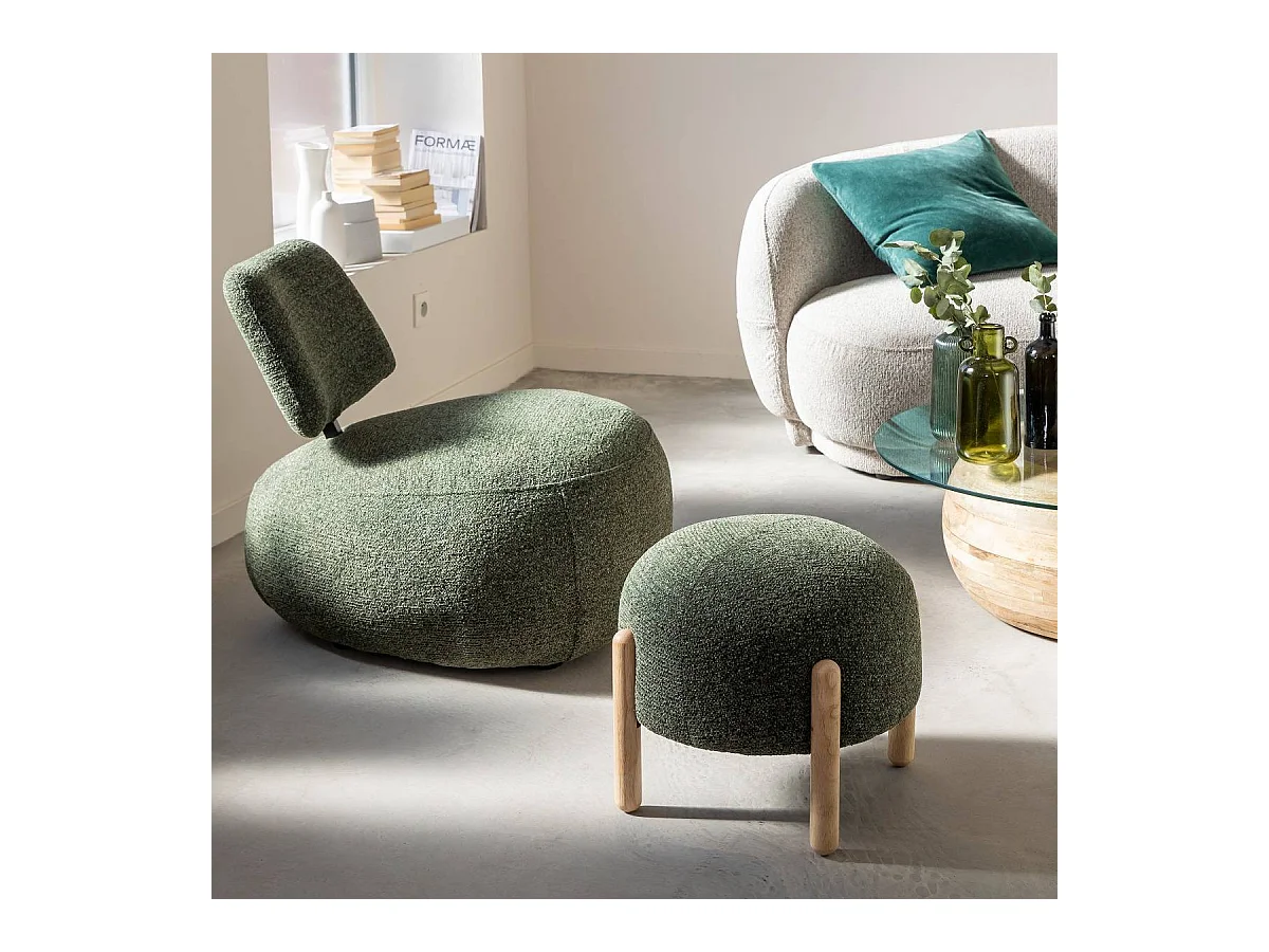 Tabouret en tissu bouclette vert Nério