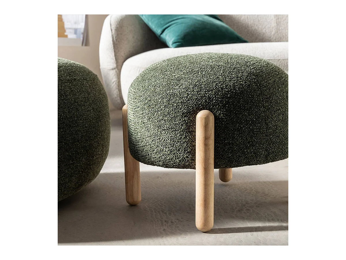 Tabouret en tissu bouclette vert Nério