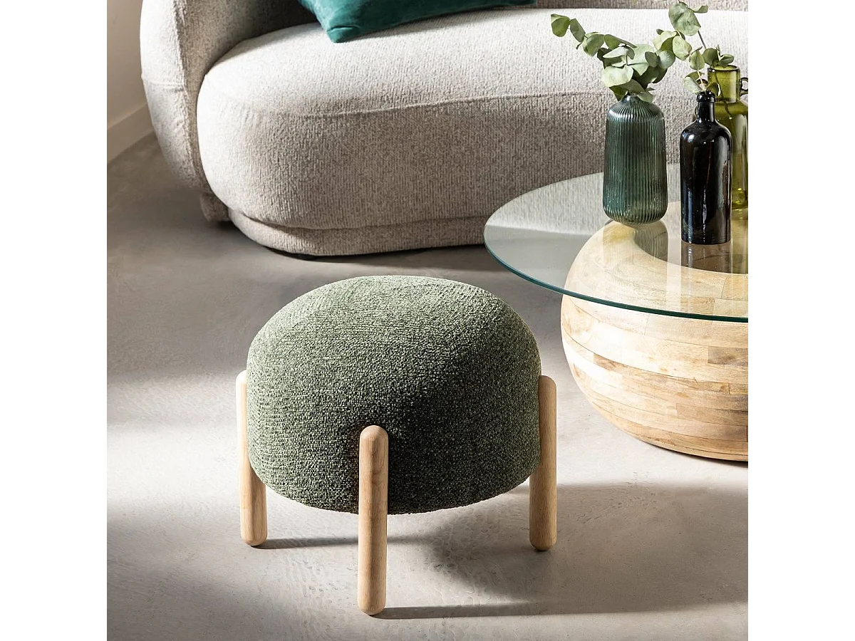 Taburete en tela bouclé verde Calya