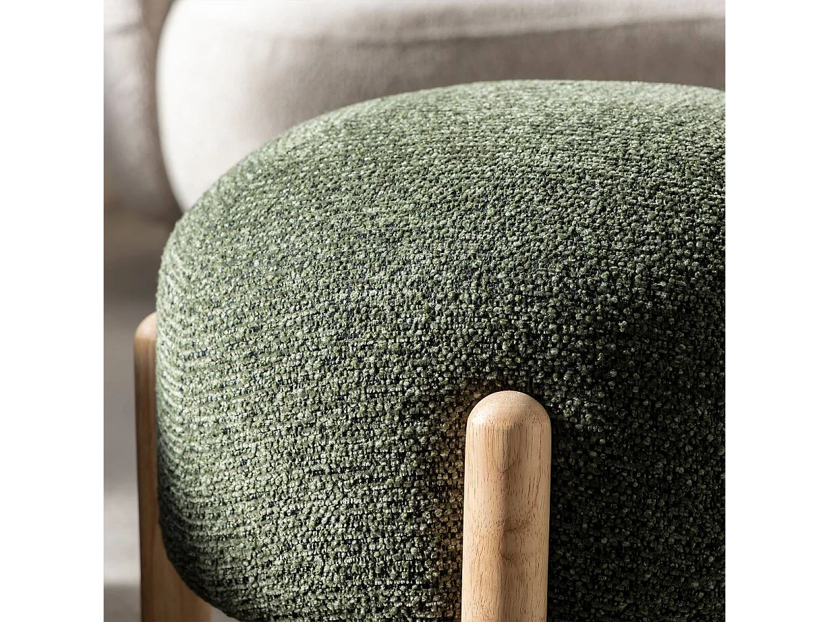 Taburete en tela bouclé verde Calya