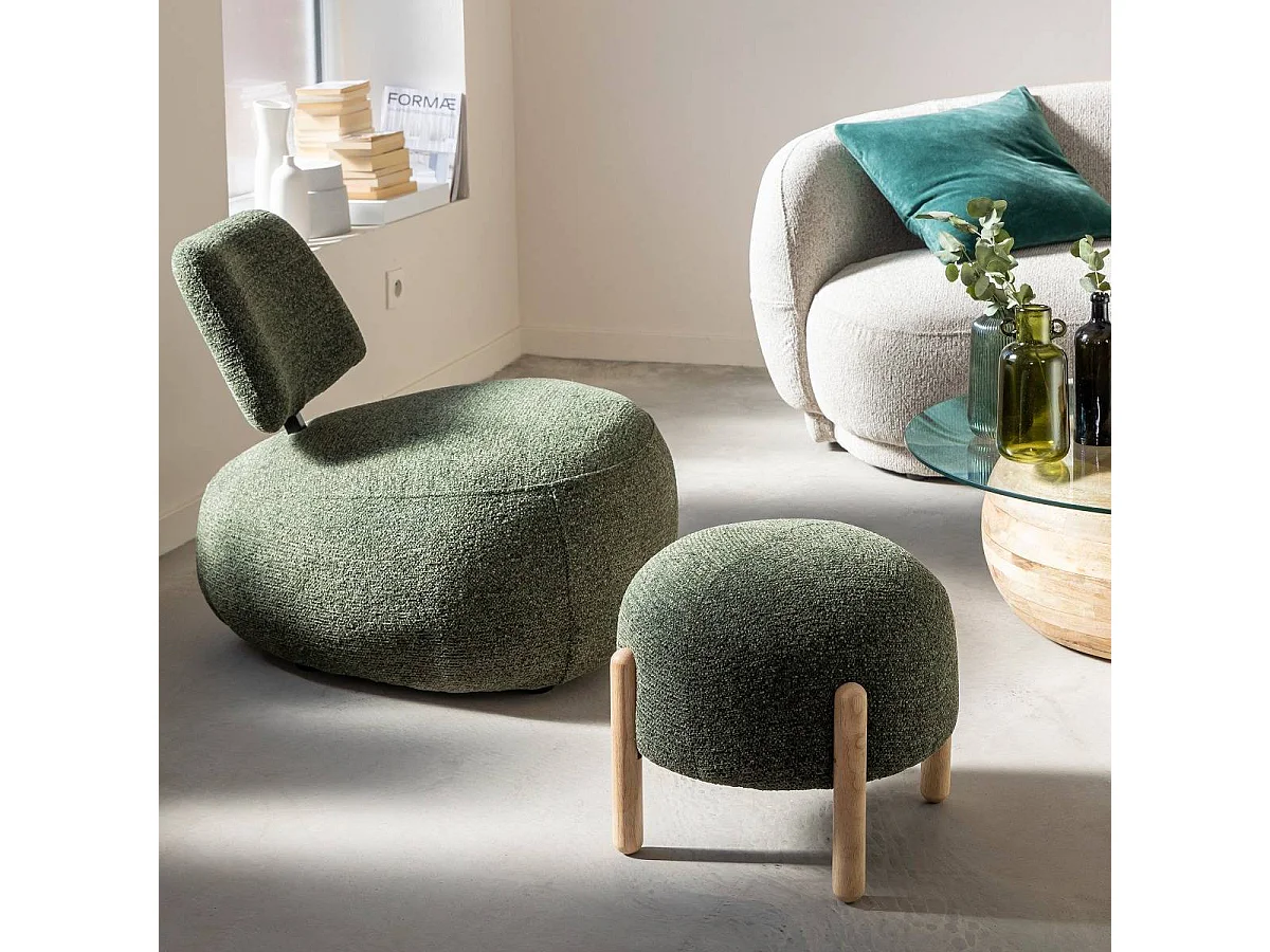 Taburete en tela bouclé verde Calya